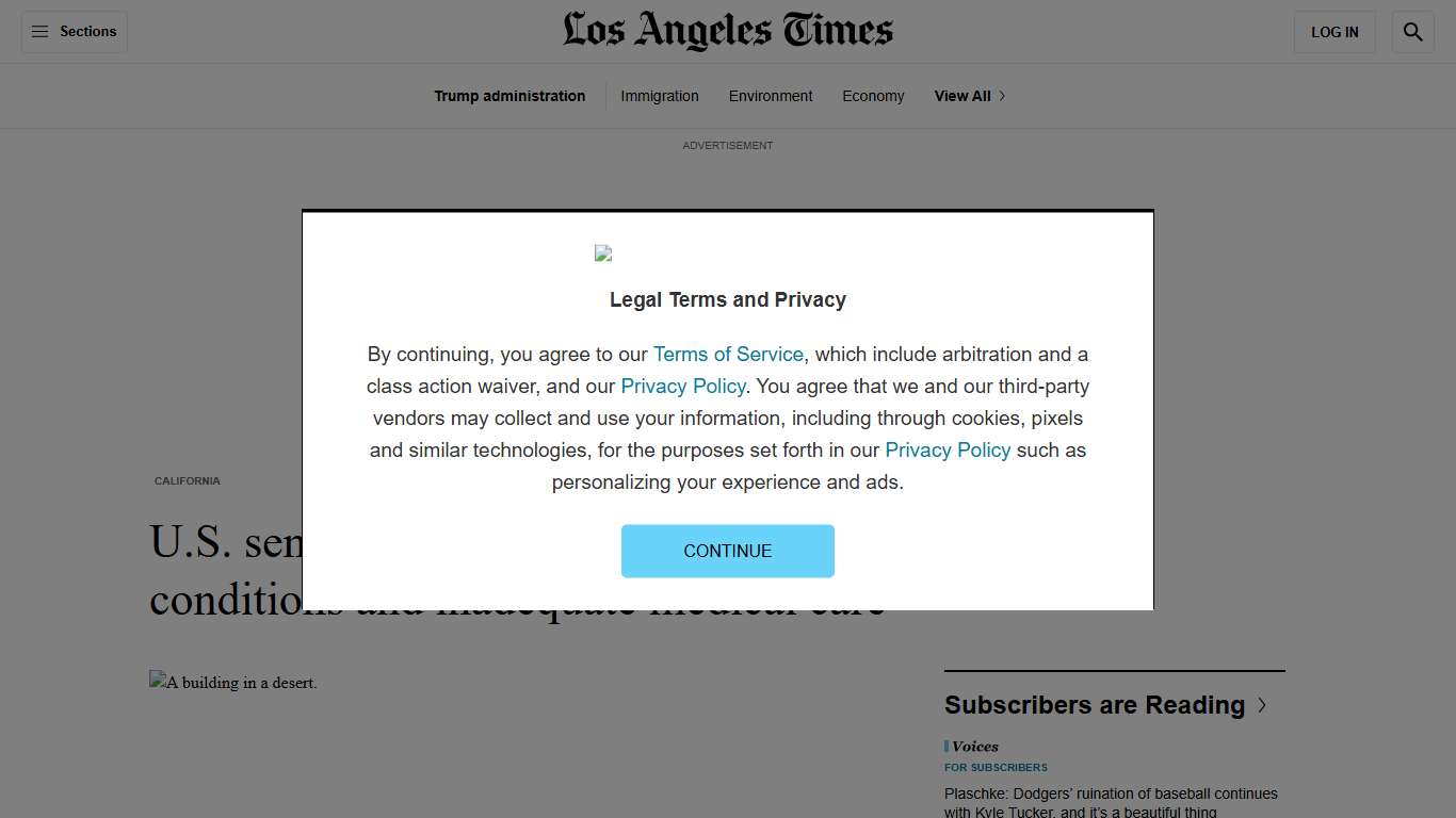 U.S. senators tour California City ICE facility, decry conditions and inadequate medical care - Los Angeles Times